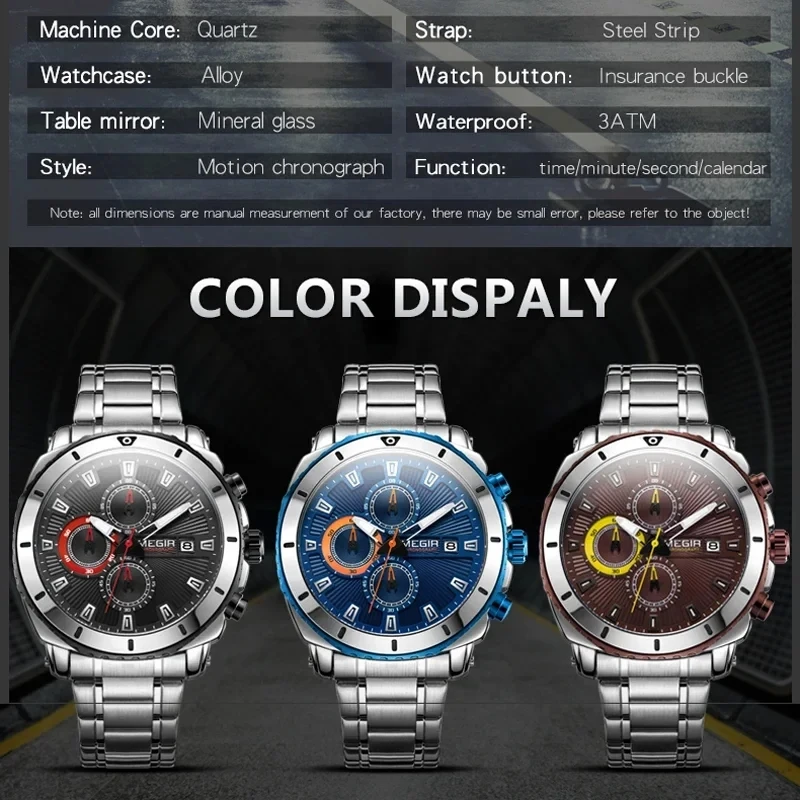 Мужские кварцевые часы с календарем из нержавеющей стали