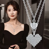 new simple fashion crystal titanium steel necklace double layer heart clavicle chain love pendant necklaces women accessories