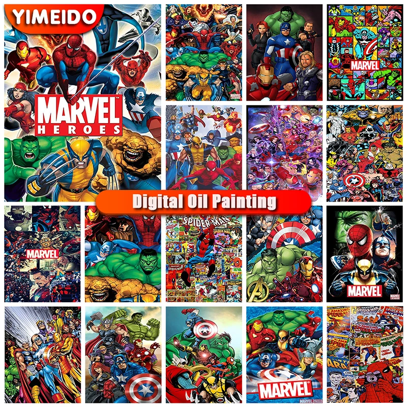 

Disney Oil Painting By Number Marvel Avengers Colourful Paint By Numbers Portrait on Canvas DIY Number Painting for Adults