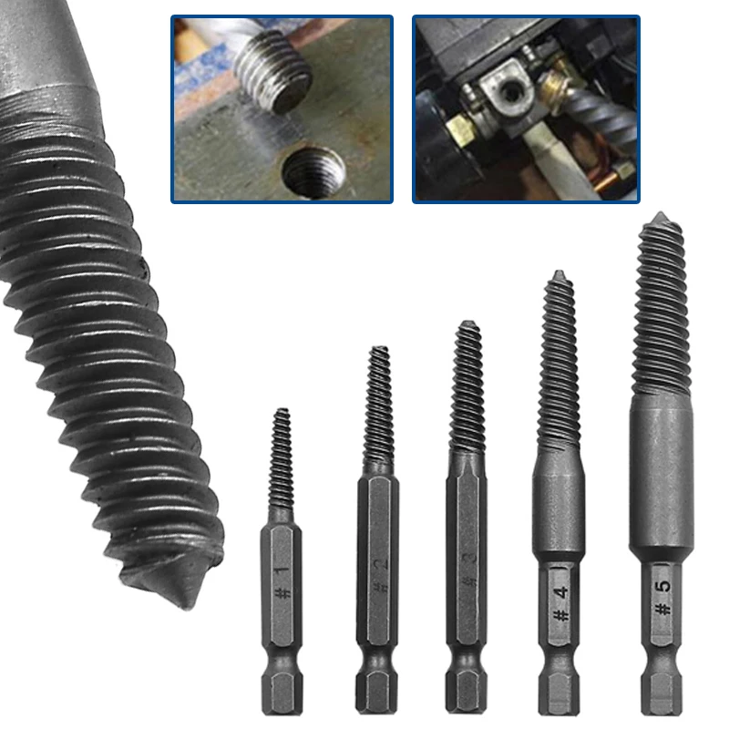 

6pcs Screw Extractor Center Drill Bits Guide Set Broken Damaged Bolt Remover Hex Shank And Spanner For Broken Hand Tool