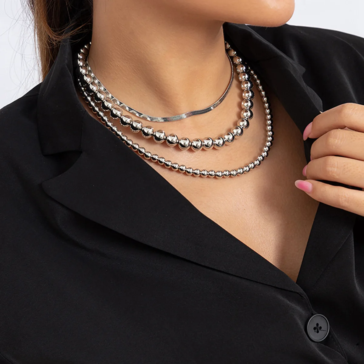 Accessories hip hop cool temperament flat snake bone necklace women's vintage punk-inspired beaded chain necklace