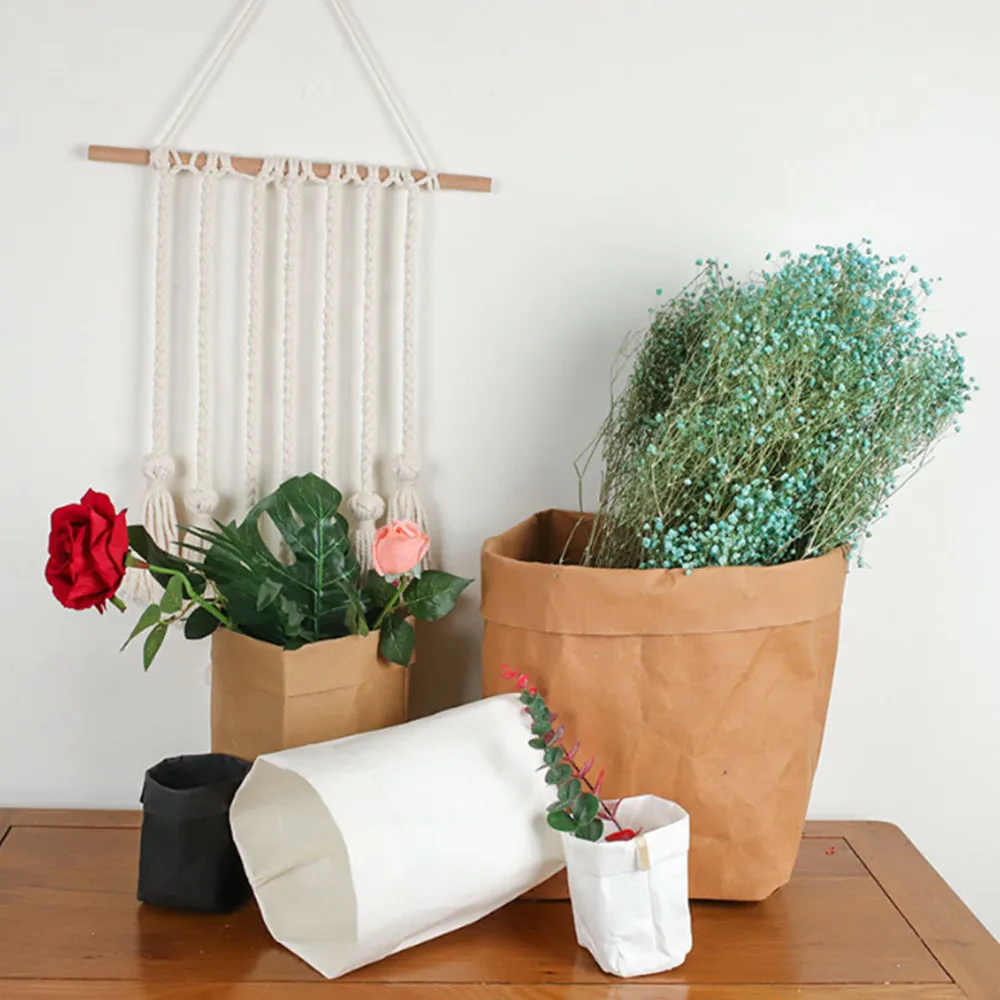 

Reusable Kraft Paper Bag Washable Creative Plant Flower Pots Multifunctional Storage Bags Children Room Sundries Organizer Pouch
