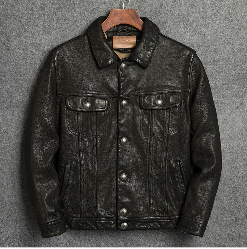 

Skin Genuine Sheep luxury brand real Quality short natural tanned goatskin jacket.Vintage slim style thick genuine leather cloth