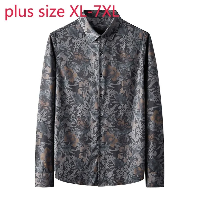 

New Arrival Suepr Large Spring And Autumn Fashion Young Men Casual Printed Long Sleeve Casual Shirts Plus Size XL-4XL 5XL6XL 7XL