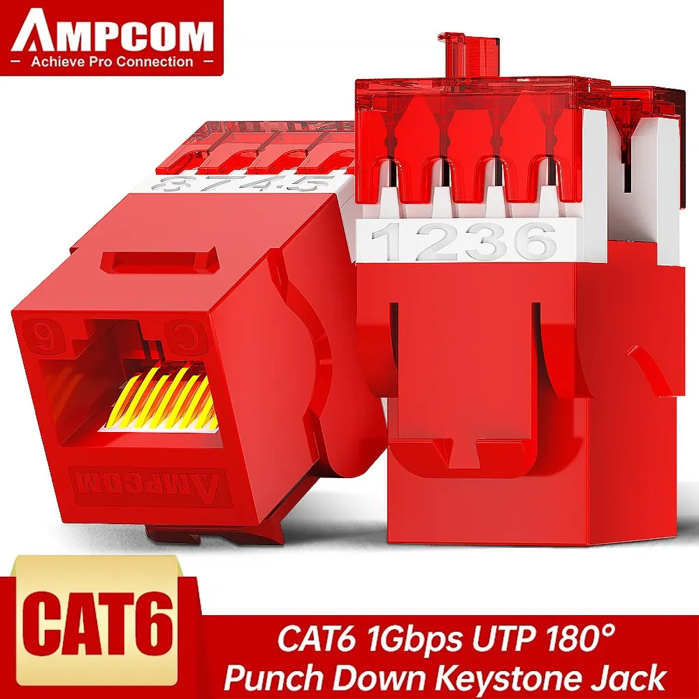 Тонкий разъем AMPCOM CAT6 Keystone Jack 1/ 10 Гбит/с незаметный соединитель модуля RJ45