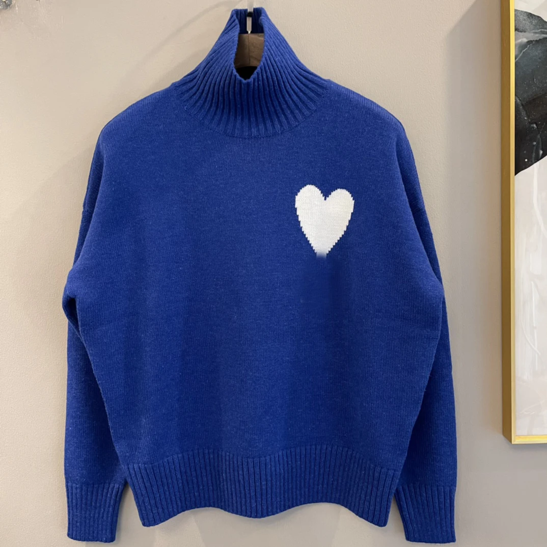 

Winter Autumn Turtleneck Heart Graphic Sweater Women Men Fashion Casual Quality Embroidery Wool Loose Warm Tops Sweter Feminin