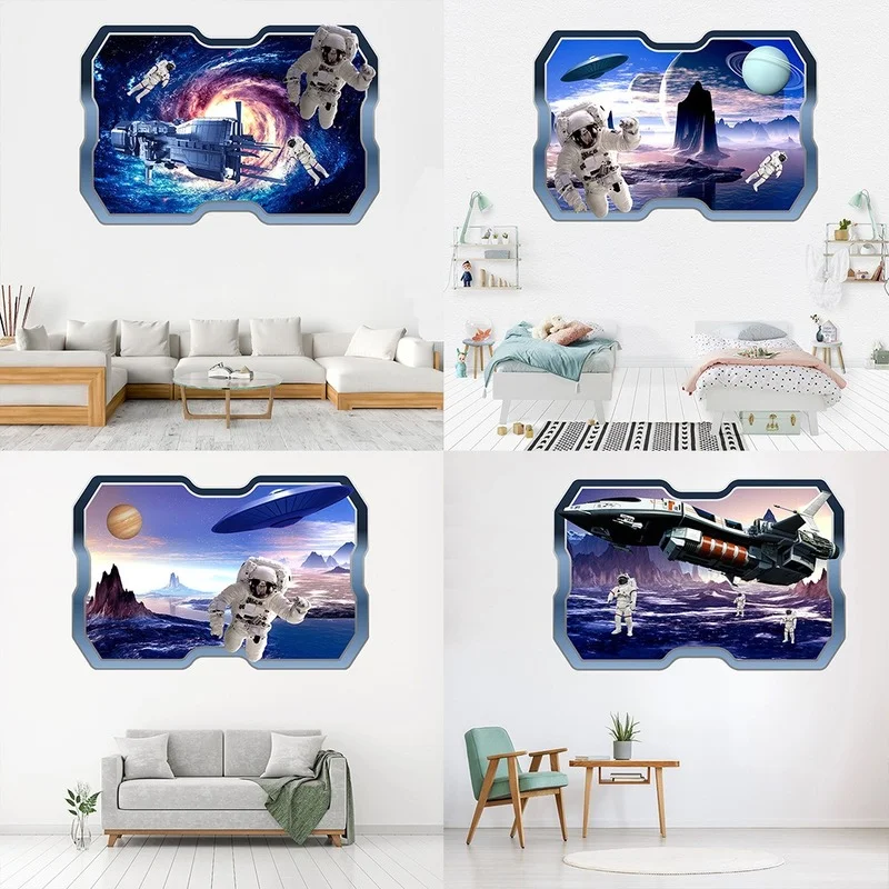 

New 3D Space Black Hole Spacecraft Astronaut Wall Stickers Living Room Bedroom Study Kids Room Decoration Painting Home Decor