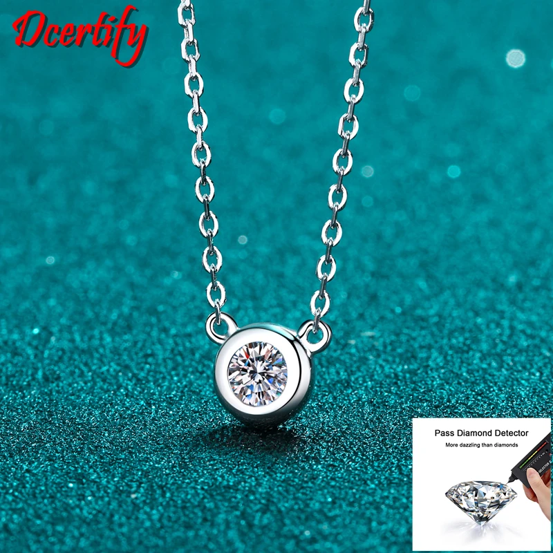 Цепочка с кулоном из муассанита женская Круглый Кулон белого золота 10 к 0 5-1 карат