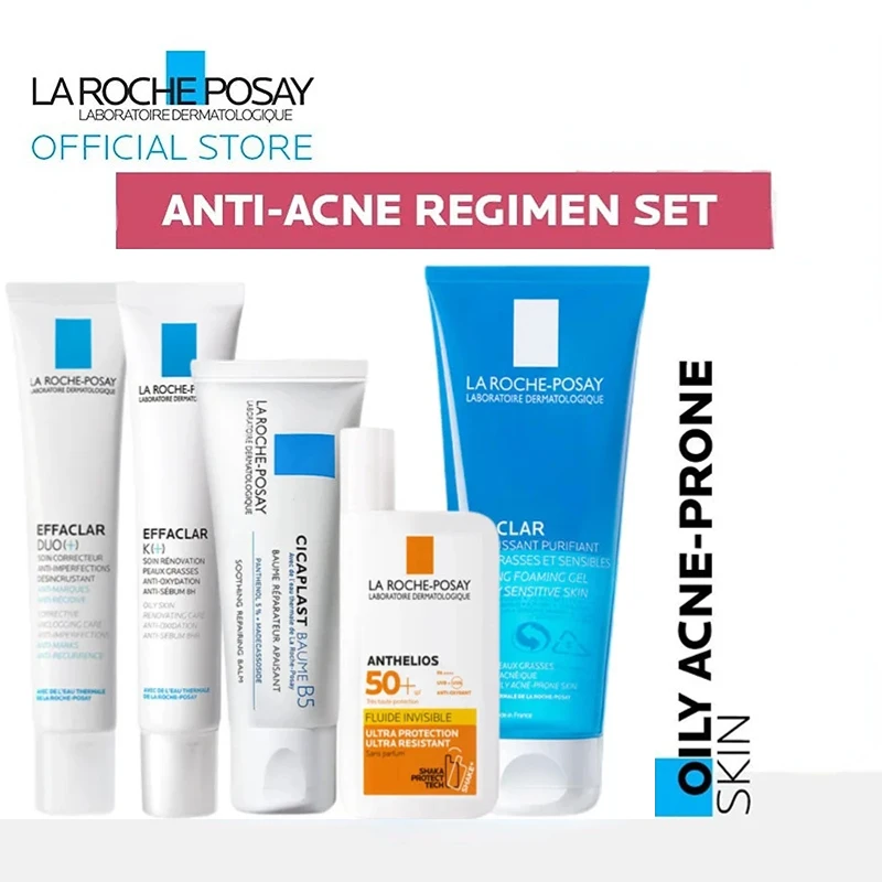 

La Roche Posay Mild Soothing Oil Control For Acne Skin Effaclar DUO/K+ Purifying Foaming Gel Cleanser/ Sunscreen/ B5 Cream