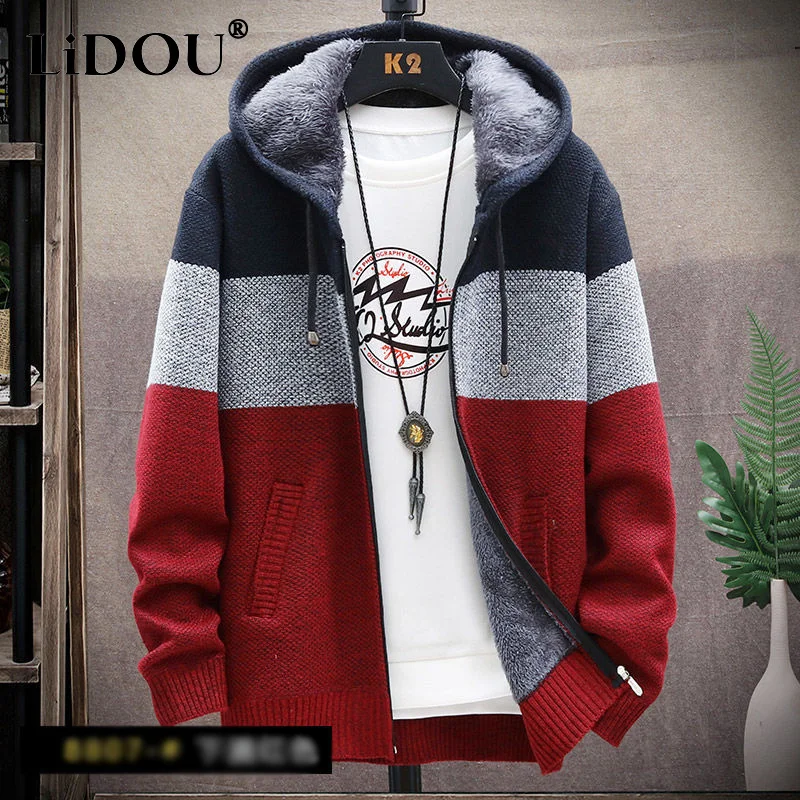 

Autumn Winter Style Patcwork Fleece Tick Knitwear Man Fasion All Matc Jacket Male Vintae Top Casual entmen Coat