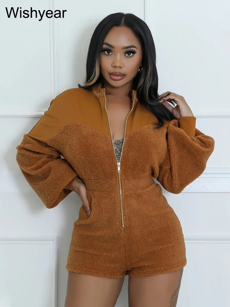 Новые флисовые теплые плюшевые лоскутные комбинезоны женские короткие с