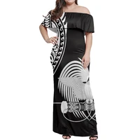 black and white printed papua new guinea women elegant one shoulder dress new summer plus size ruffle long dresses clothing