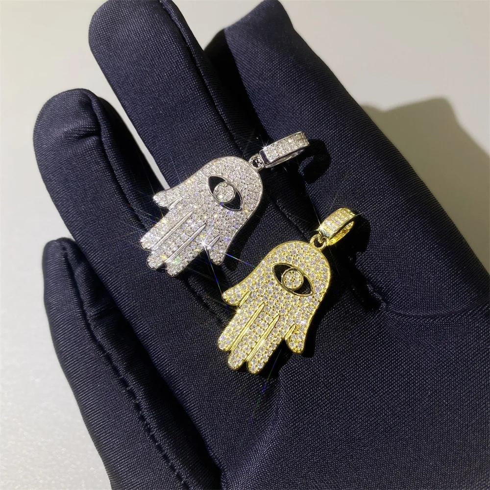 Small Moissanite S925 Hand of Fatima Pendants Necklace Real Diamond Iced Out Necklaces For Men Women Jewelry Pass Test