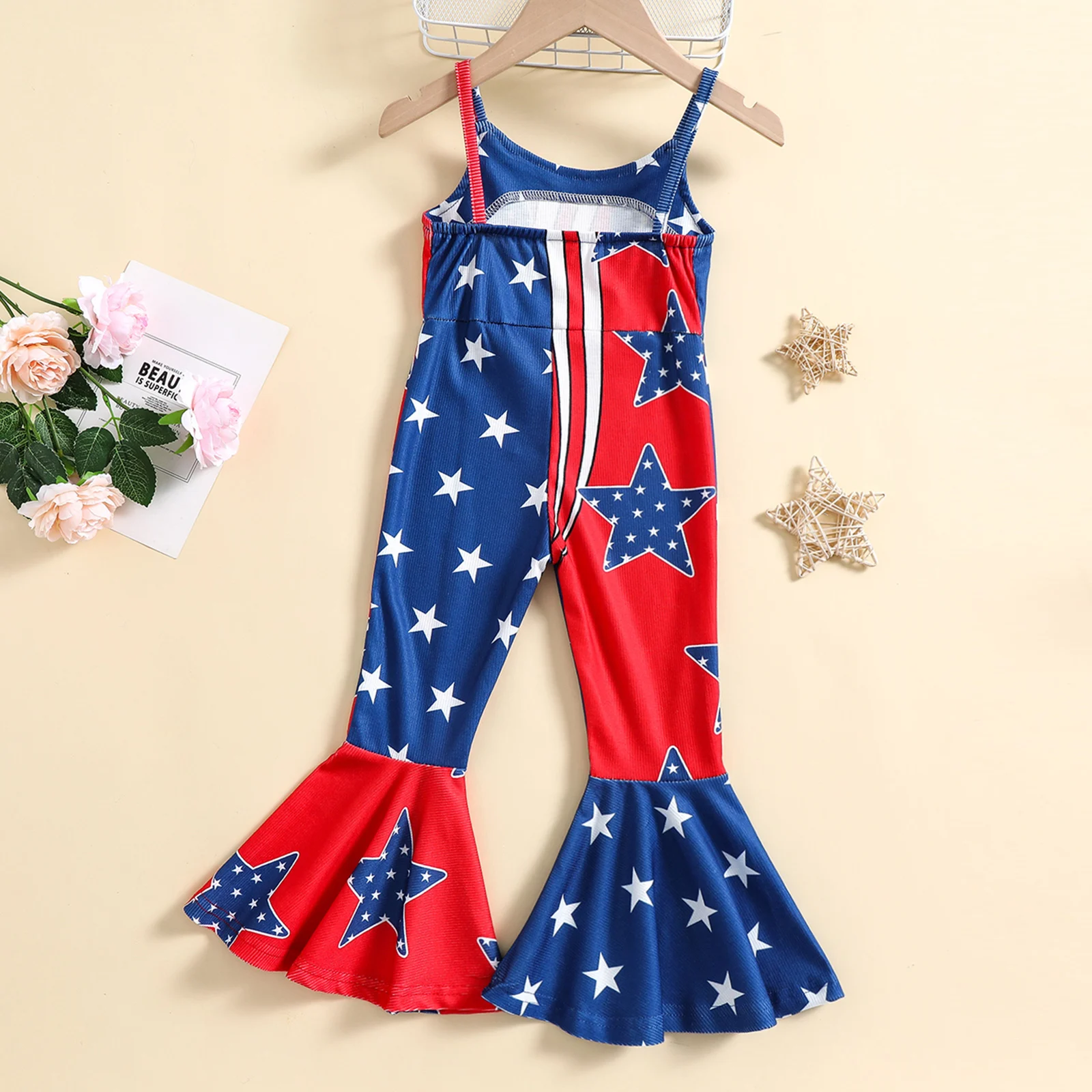 

Детский Повседневный комбинезон на подтяжках для маленьких девочек, модный расклешенный Длинный комбинезон с принтом на День Независимости
