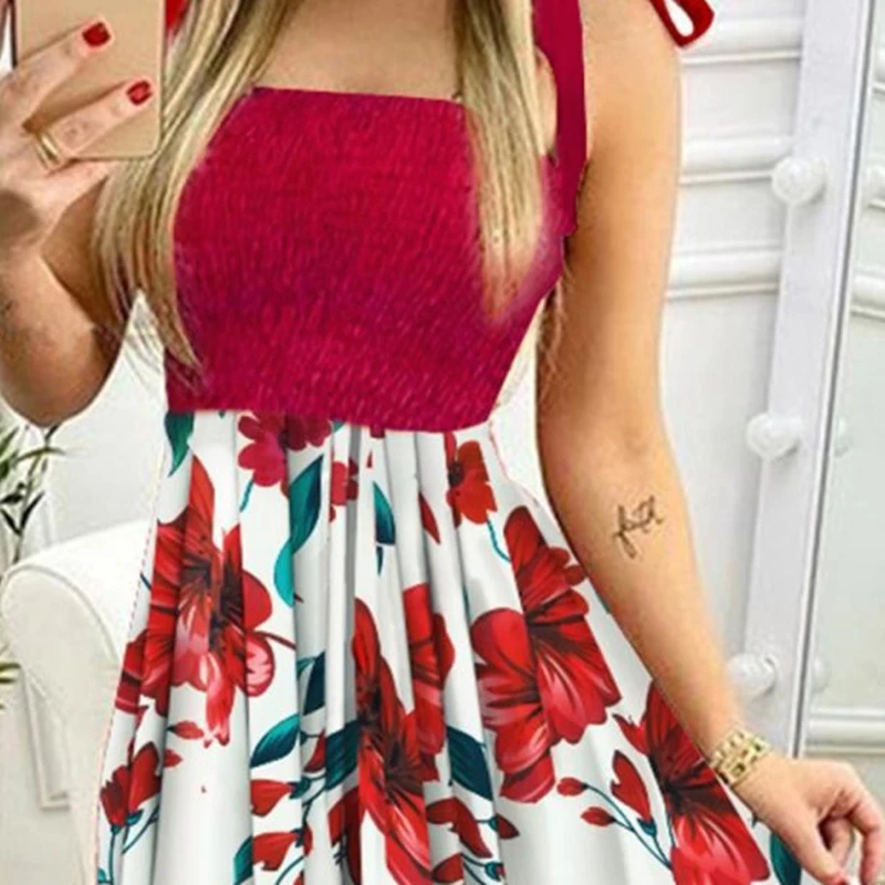 

Женское длинное платье на бретельках-спагетти, повседневное элегантное пляжное платье с цветочным принтом, праздничное платье-макси с запа...