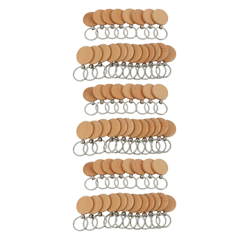 

60Pcs Blank Round Wooden Keychain DIY Wooden Keychain Key Tag Gift