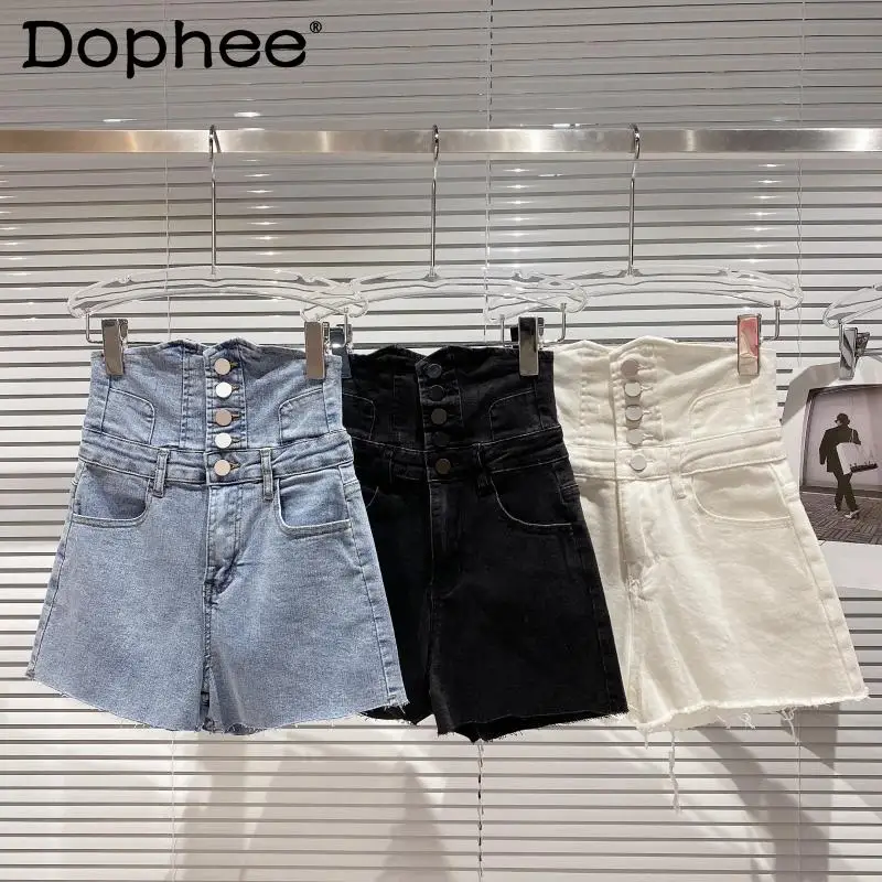 

Summer Jeans Single-Breasted Washed High Waist Denim Pants Women Elegant Straight A- Line Biker Short Jeans Outerwear Hot Pants