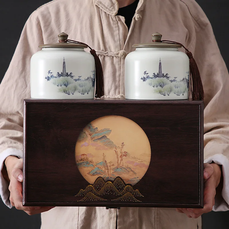 

Vintage Box High-Grade Ceramic Double Cans Dahongpao Jinjunmei Universal Tea Gift Packaging Customization