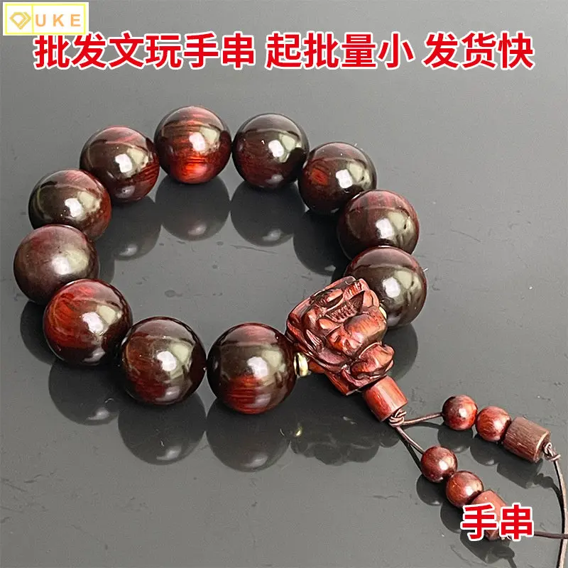 

Live Broadcast of Indian Small Leaf Red Sandalwood Wooden Bracelet Multi Size Hand-held Buddha Beads Dragon Head Men's and