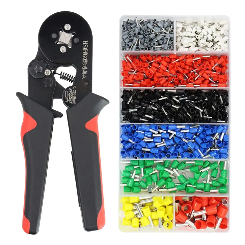 

HSC8 6-4A Ferrule Crimping Pliers 0.25-10MM² Wire Crimper Tool Wire Stripper Hand Ferrule Crimp Set Plier KIT With1200 Terminals