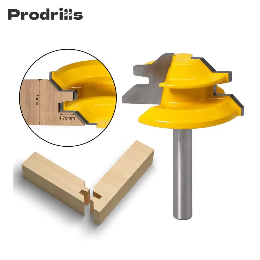 

Prodrill 45 Degree Stock Lock Miter Router Bit Tongue and Groove Router Bit Set - Up to 3/4" 6mm Shank