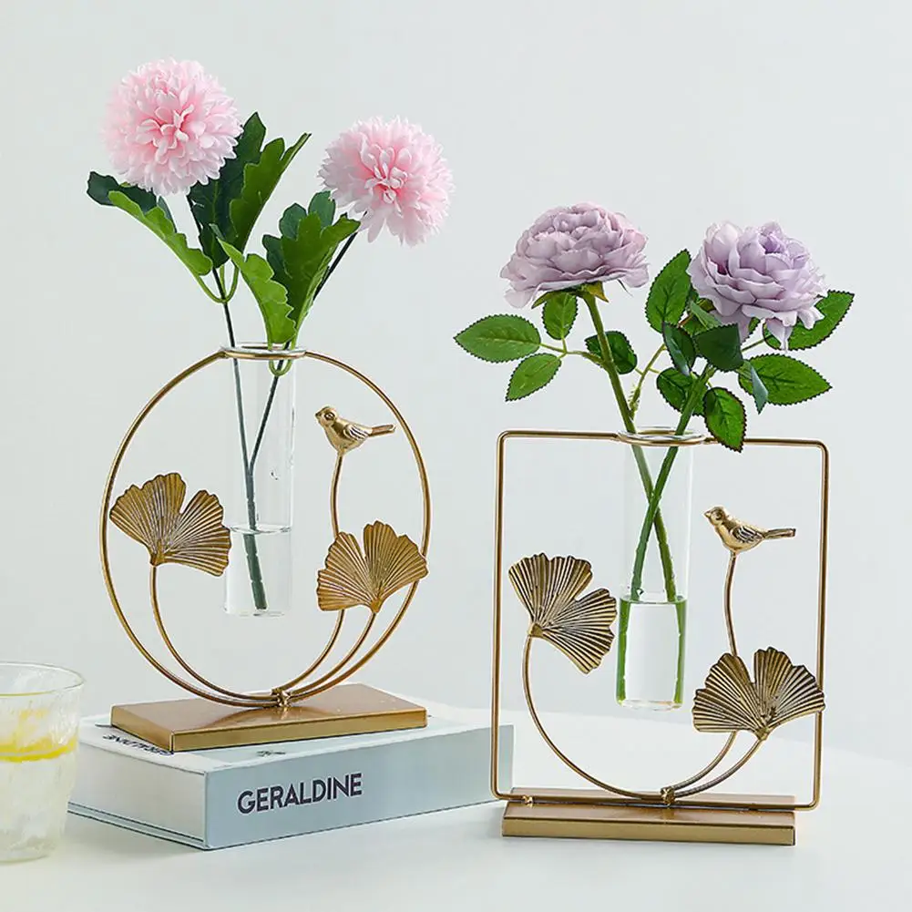 

Transparent Table Flowers Vases Hydroponic Flower Pot Metal Plant Holder Container For Home Decoration