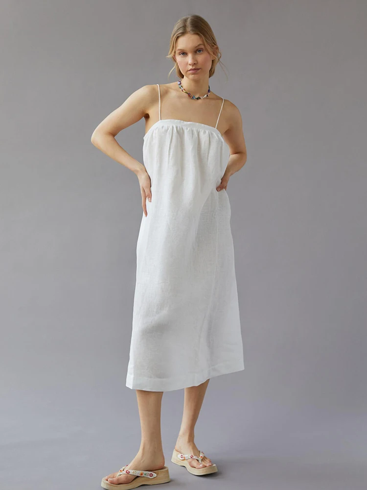 

Ночнушка Hiloc Женская на тонких бретелях, пикантный ночной пеньюар с открытой спиной, белая ночная рубашка, Однотонная ночная сорочка