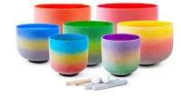 7 12inch rainbow chakra frosted quartz crystal singing bowl sets 7 pcs mallet and o ring included with purple carring case