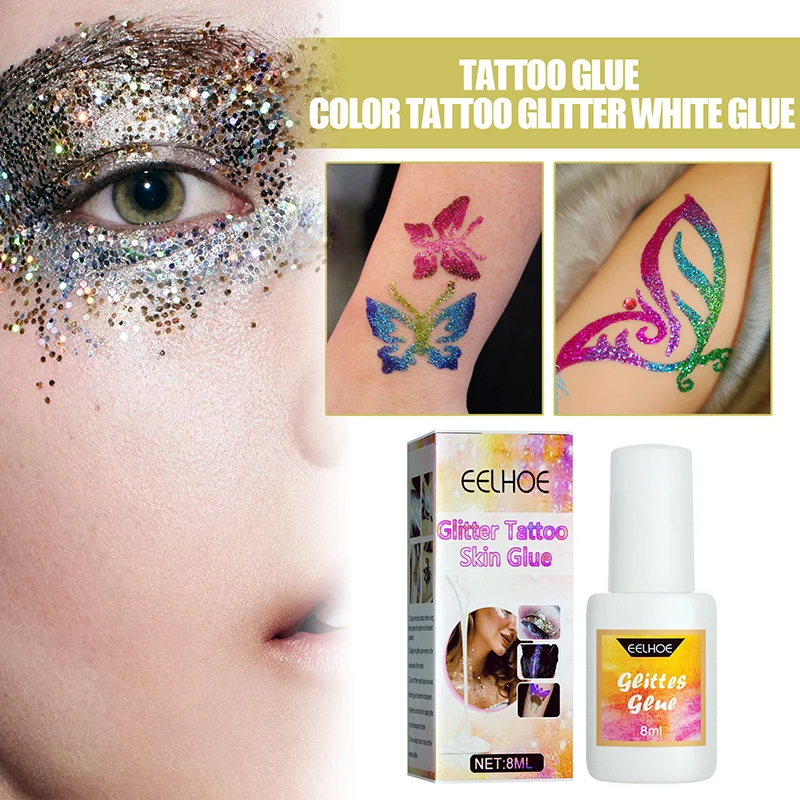 

8ml Skin Glue Skin-friendly Body Decorations White Glue For Glitter Tattoos Nail Art Diamond Colorful Glitter White Glue