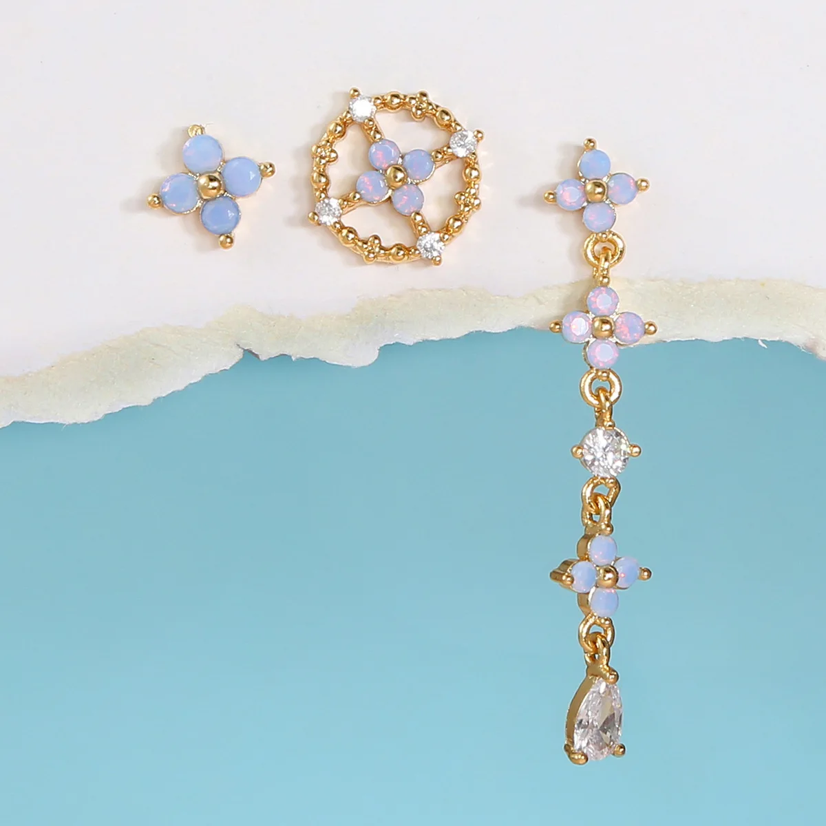 

New Fashion Asymmetric Tassel Flower Earrings Set For Women Zircon Cross Flower Stud Earrings Party Jewelry Gift