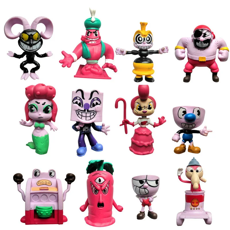 

Лидер продаж, набор из 12 шт., новинка, 3-дюймовая модель Mugman, ПВХ Куклы, Мультяшные Аниме фигурки героев мультфильмов, набор игрушек, подарки для детей