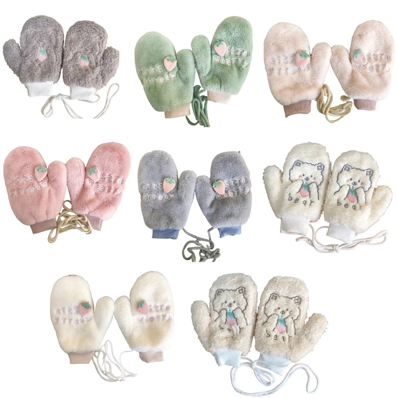 

Kids Soft Lanyard Mittens Winter Gloves Keep Warm Thick for Women Girls Outdoor
