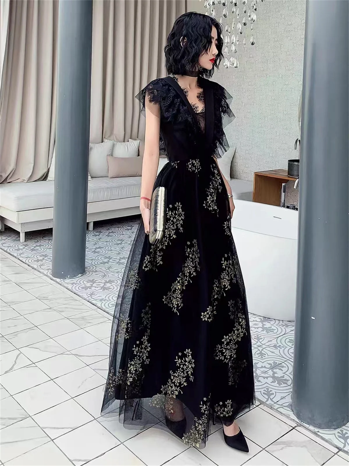 

Evening Dress Special Occasion Black Embroidered Appliqué Tulle Can Be Customized Satin Elegant 2023 فساتين مناسبة رسمية