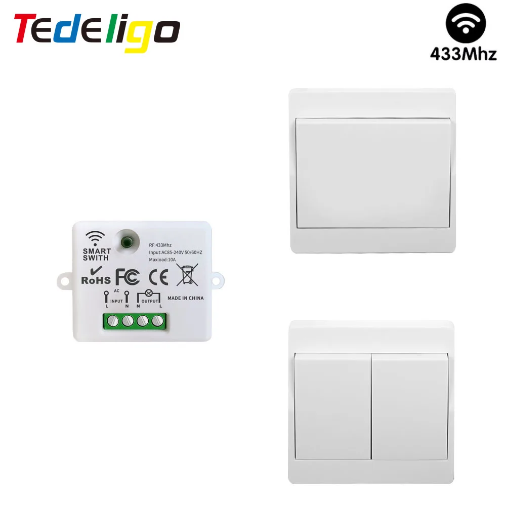 

433MHz Smart Wireless Wall Switch,220V Light Remote Control Switch,Self Powered Kinetic Switch No Battery 10A Relay Module Lamp