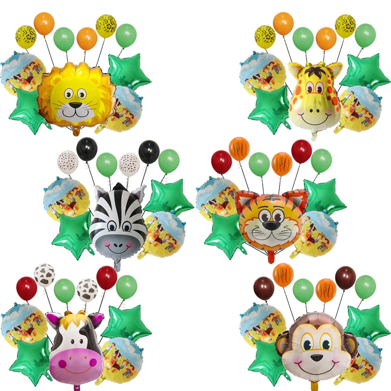 

11Pcs Animals Head Balloons Set Lion Giraffe Zebra Tiger Cow Monkey Globo Pet Children Birthday Party Decorations Kid Toys Gifts