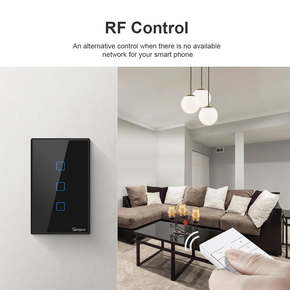 Умный настенный сенсорный выключатель SONOFF T2/T3 США Wi-Fi 1/2/3 клавиши голосовое