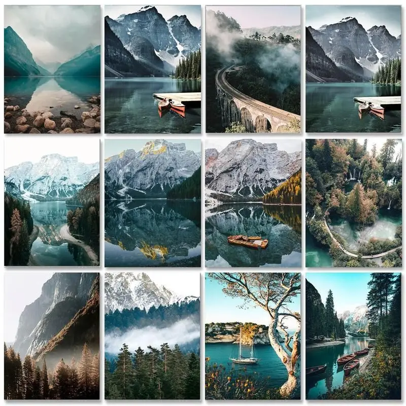 

RUOPOTY Modern Picture Frame Painting By Numbers On Canvas Mountain River Diy Crafts Acrylic Personalized Gift For Home Decors