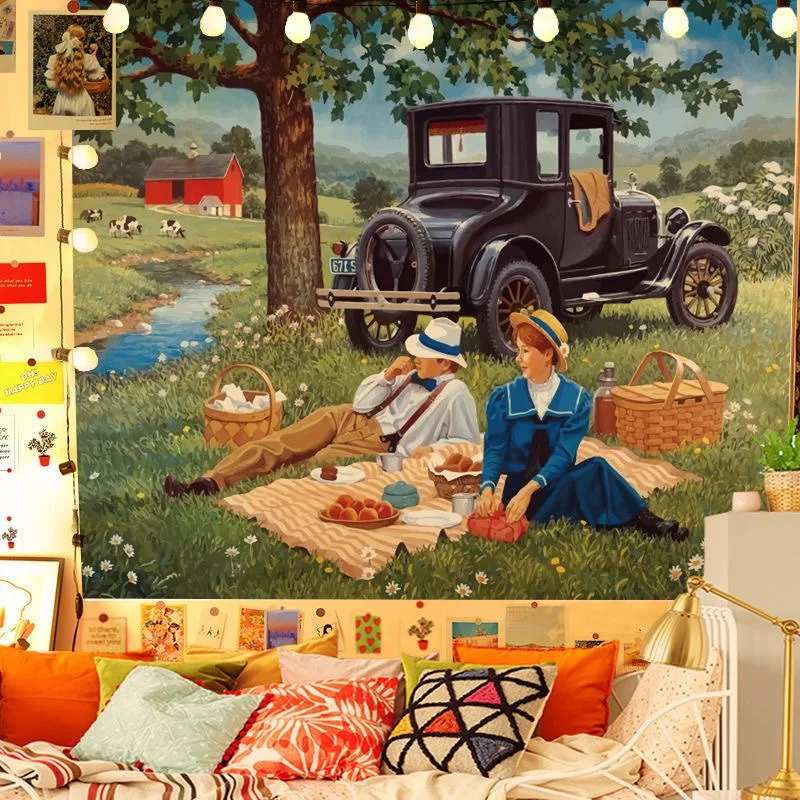 Ретро Сельская жизнь Настенное украшение Гобелен для дома Гостиная