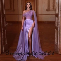ohmmayby purple asymmetrical pleat 2022 summer one shoulder shawl prom gowns summer sequined evening dresses vestidos de fiesta