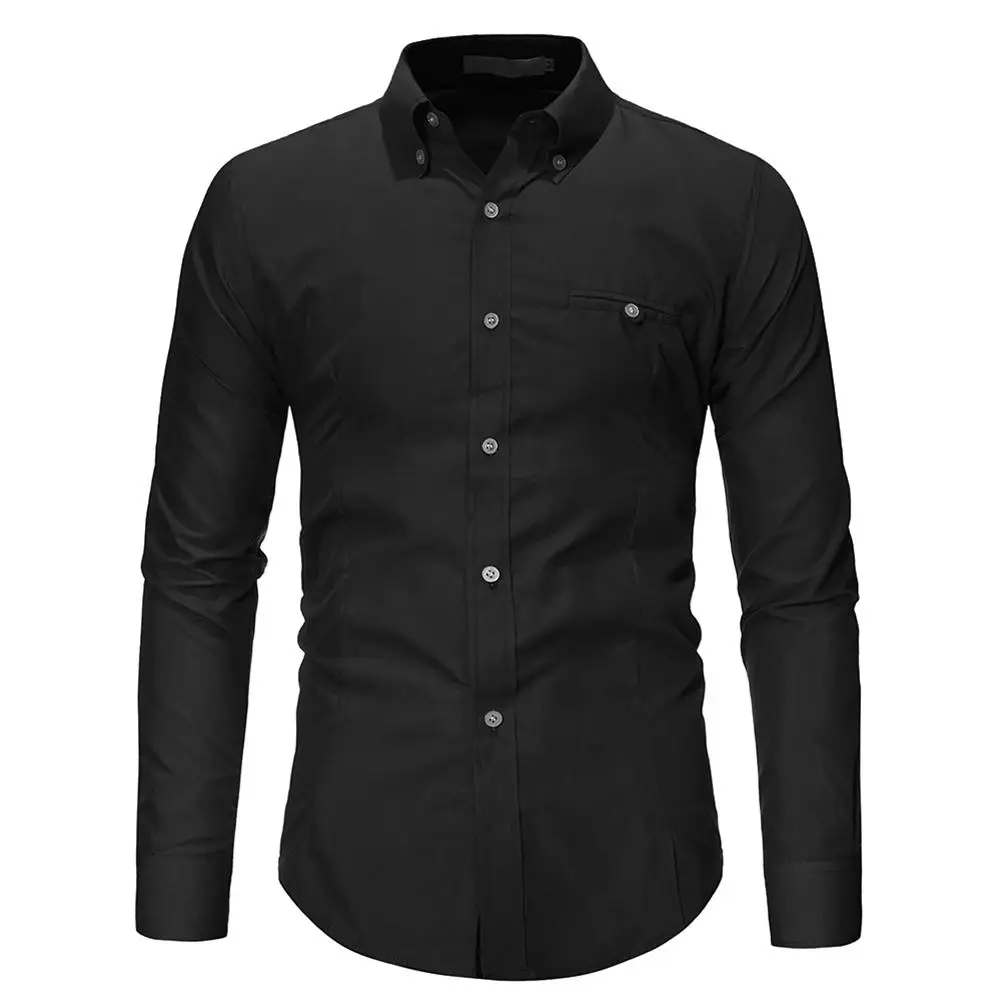 

Korean Spring Autumn Shirt Men Youth Casual Lapel Casual Single-Breasted Cotton Streetwear Long Sleeves Stitching Solid Blouses