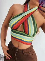 tossy strappy halter neck tank tops for women sexy elastic knitted cropped y2k backless club party wrap top streetwear 2021 hot
