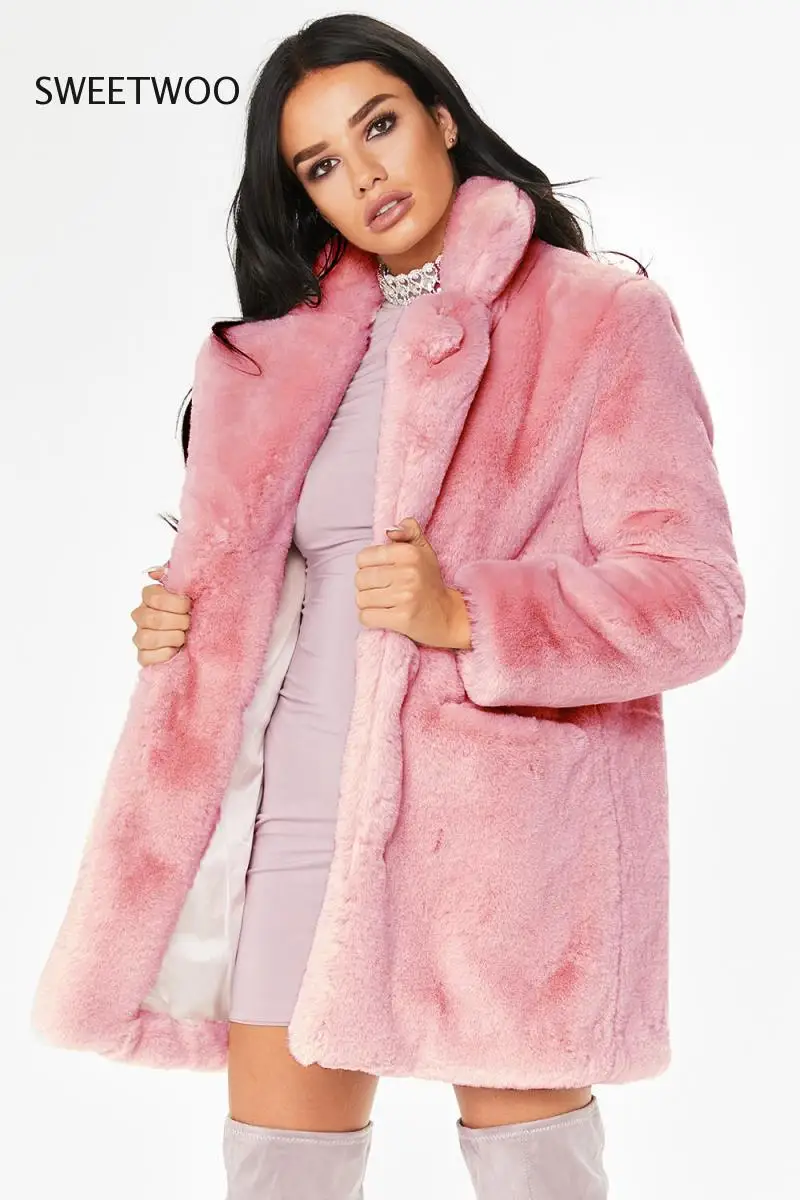 European American New Fashion Elegant Women Long Loose Wool Soft Rabbit Hair Faux Fur Coat White Pink Yellow Black Red Tide 2022