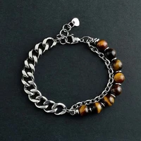 new classic stone bead bracelet men 6810mm handmade lava tiger eye stone bead strand bracelet for men jewelry gift