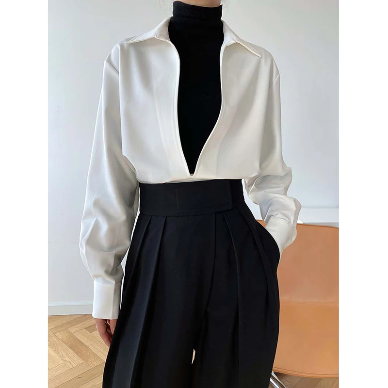 

2022 Autumn Women Shirts White Plain Loose Oversized Blouses Female Tops Loose BF Korean Style Blusas Elegant Office Lady