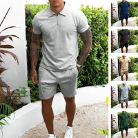 2022 mens summer polo suit 2 piece tracksuit casual jogging clothing 2022 new men solid lapel short sleeveshorts sportswear set