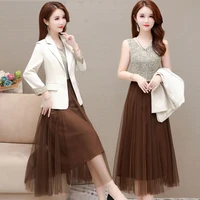 2022 spring and autumn new suit jacket dress two piece womens elegant office professional wear korean casual blazers skirt set