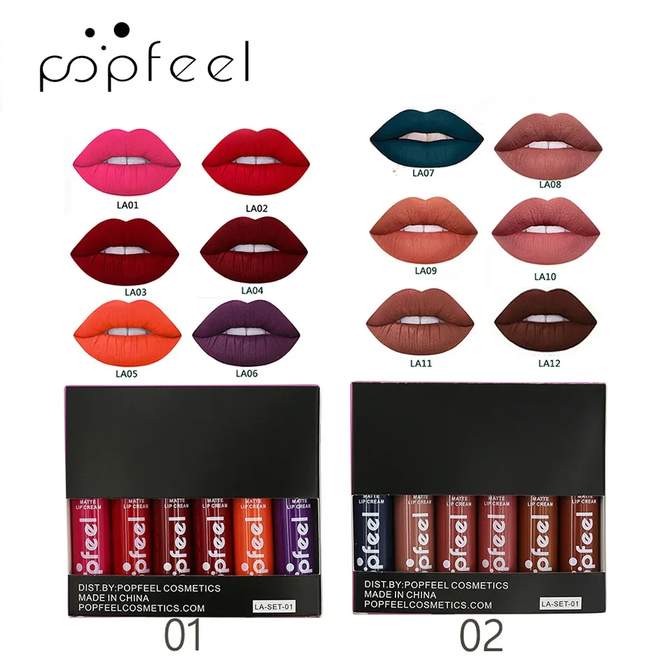 Самая продаваемая Popfeel 6 цветов/набор матовая бархатная помада блеск для губ