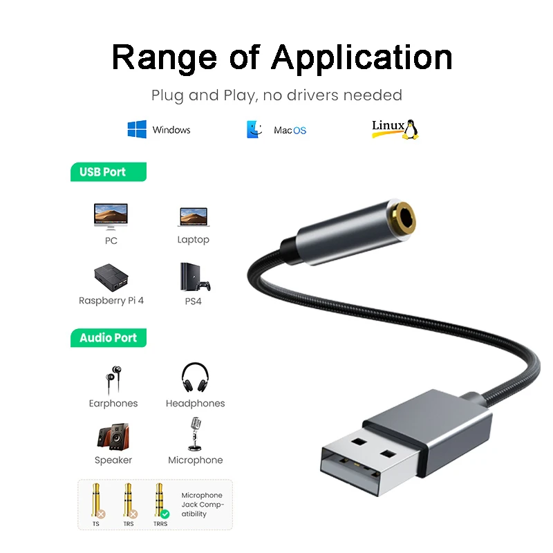 USB To 3.5 Jack Audio Adapter 2 In 1 External Noise Reduction Cable For PC Laptop Computer Headset Sound Card Microphone Speaker