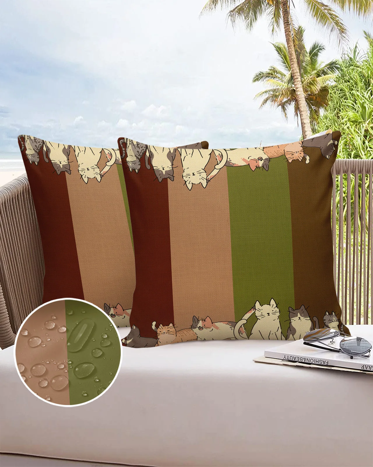 

Cat Striped Background Waterproof Pillowcase Sofa Cushion Case Home Decor Bed Pillow Cover Car Cushion Cover