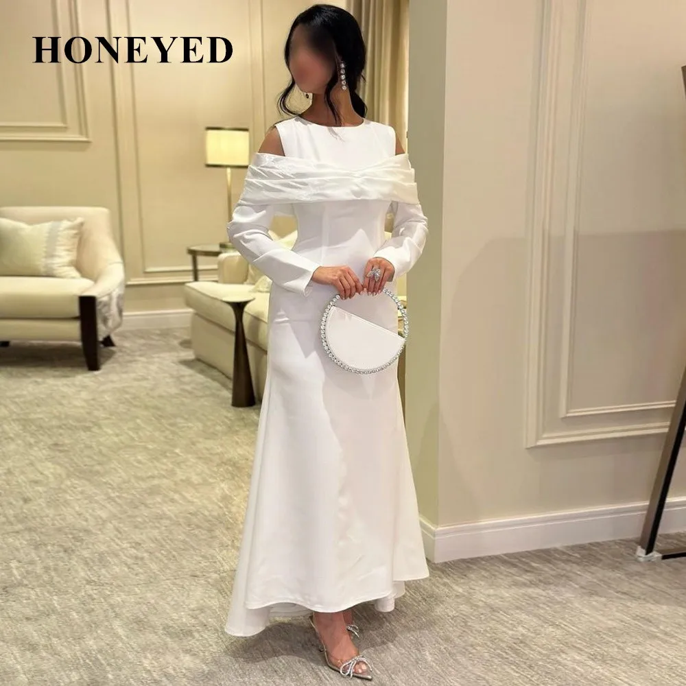 

Женское вечернее платье-Русалка Honeyed, белое платье до щиколотки с круглым вырезом и длинными рукавами для выпускного вечера, официальное женское платье для особых случаев, 2023